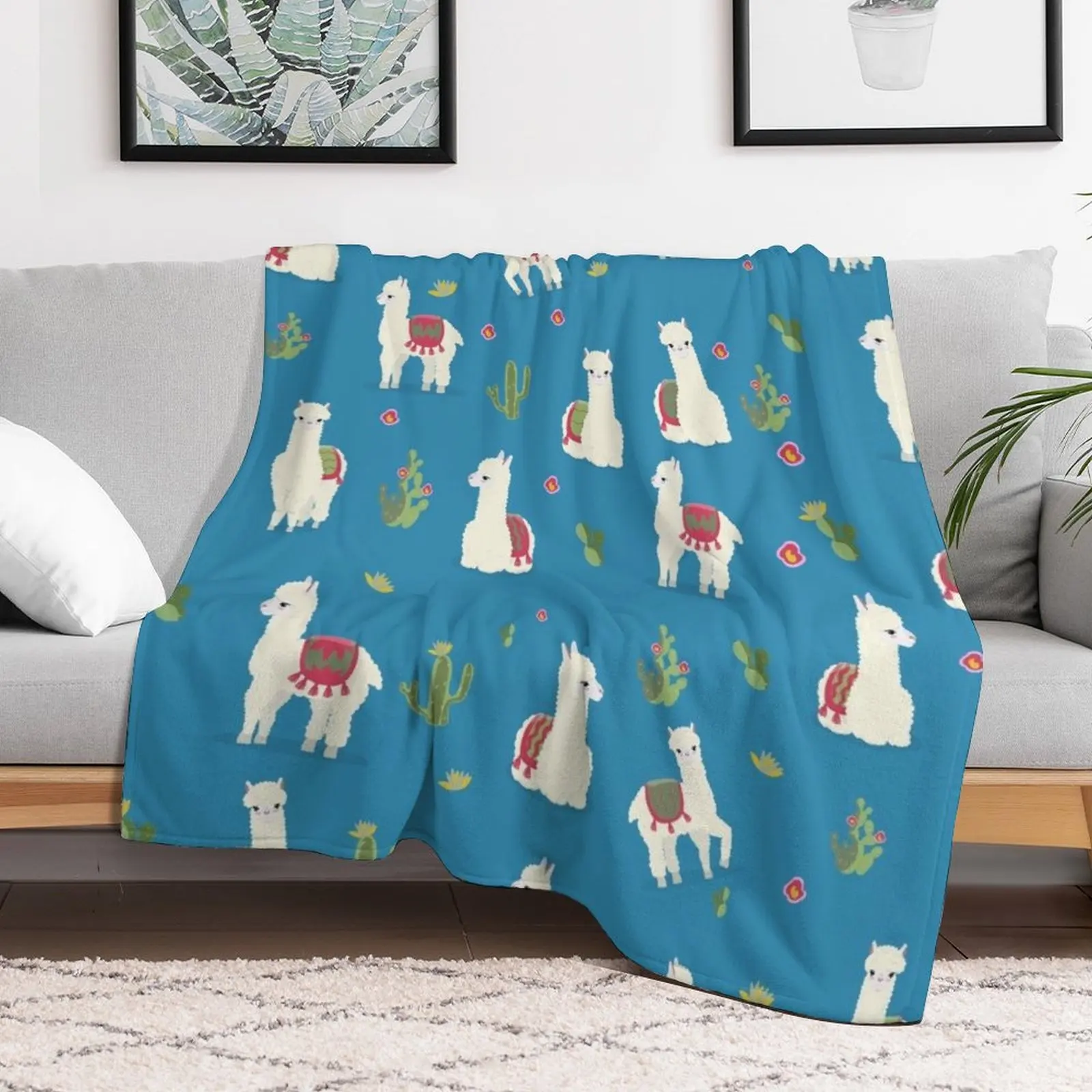 Cute pattern for Alpaca Throw Blanket Machine Washable Soft Warm Blanket