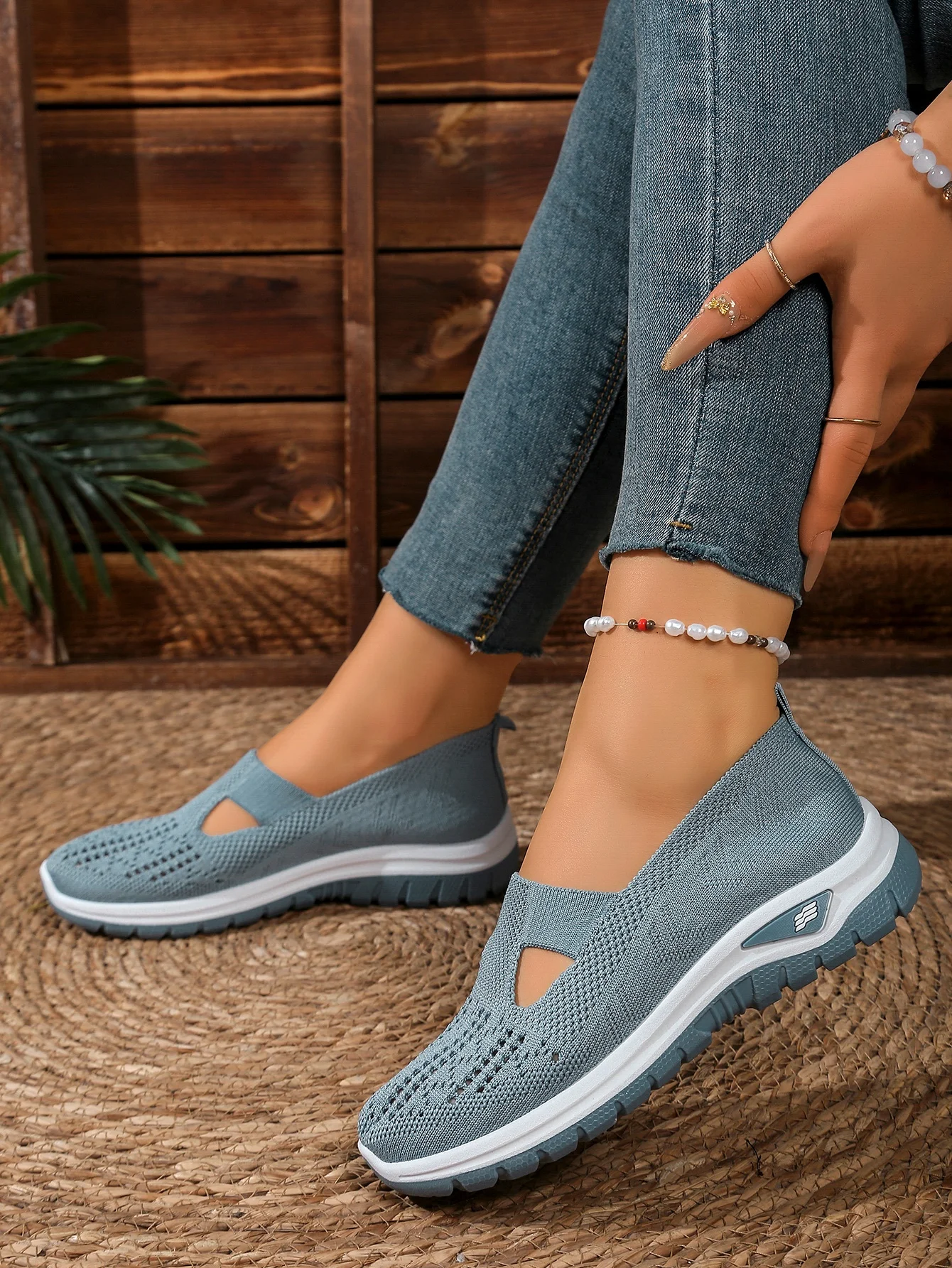Sommerliche, atmungsaktive, hohlgestrickte Damen-Slip-On-Schuhe, rutschfeste, leichte Wandersneaker, lässige Mesh-Loafer für den Außenbereich – Detail 21