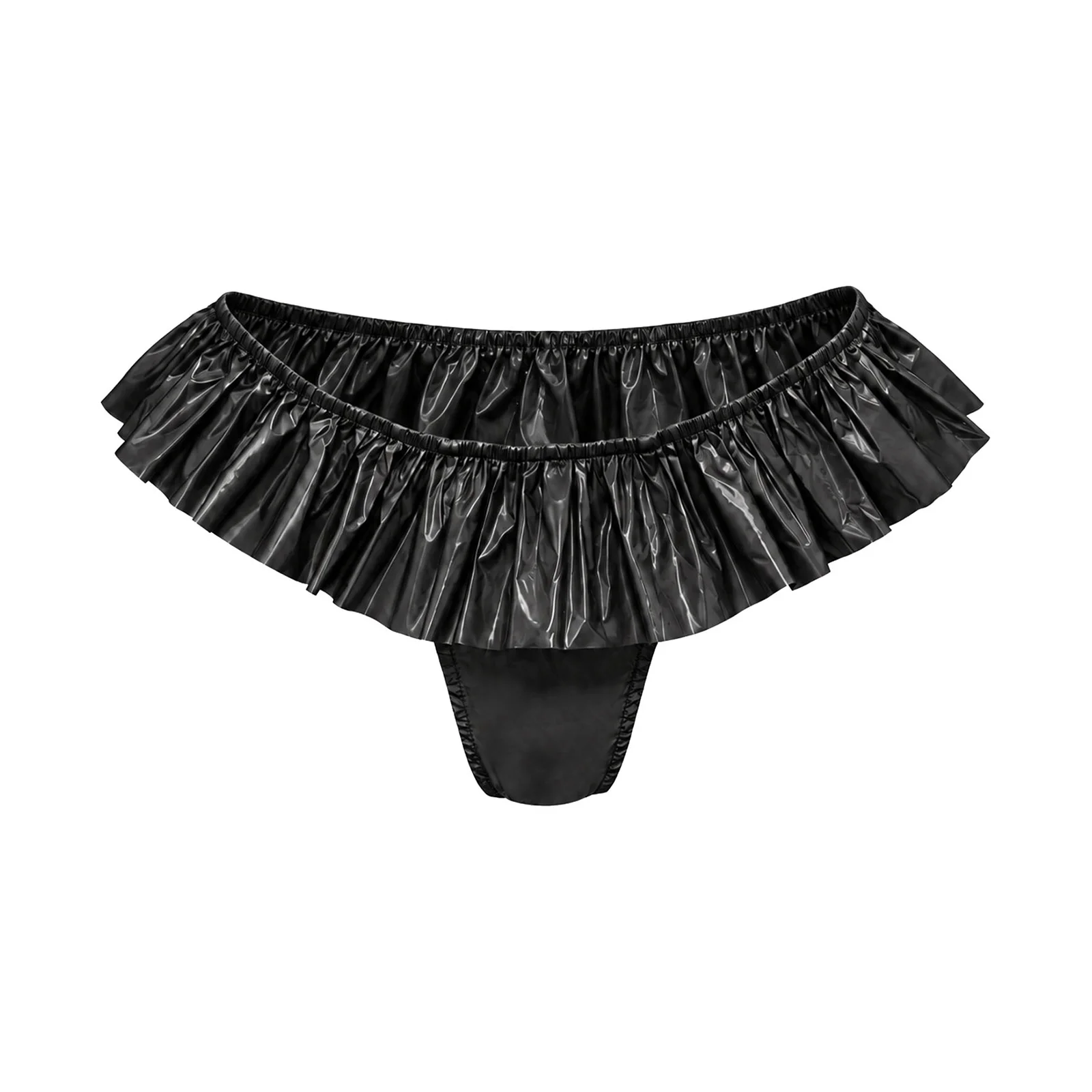 Women Waterproof Glossy Ruffles Briefs Beach Pool Sunbathing Swimwear Rave Nightclub Clubwear Low Rise Thong Panties Underwear