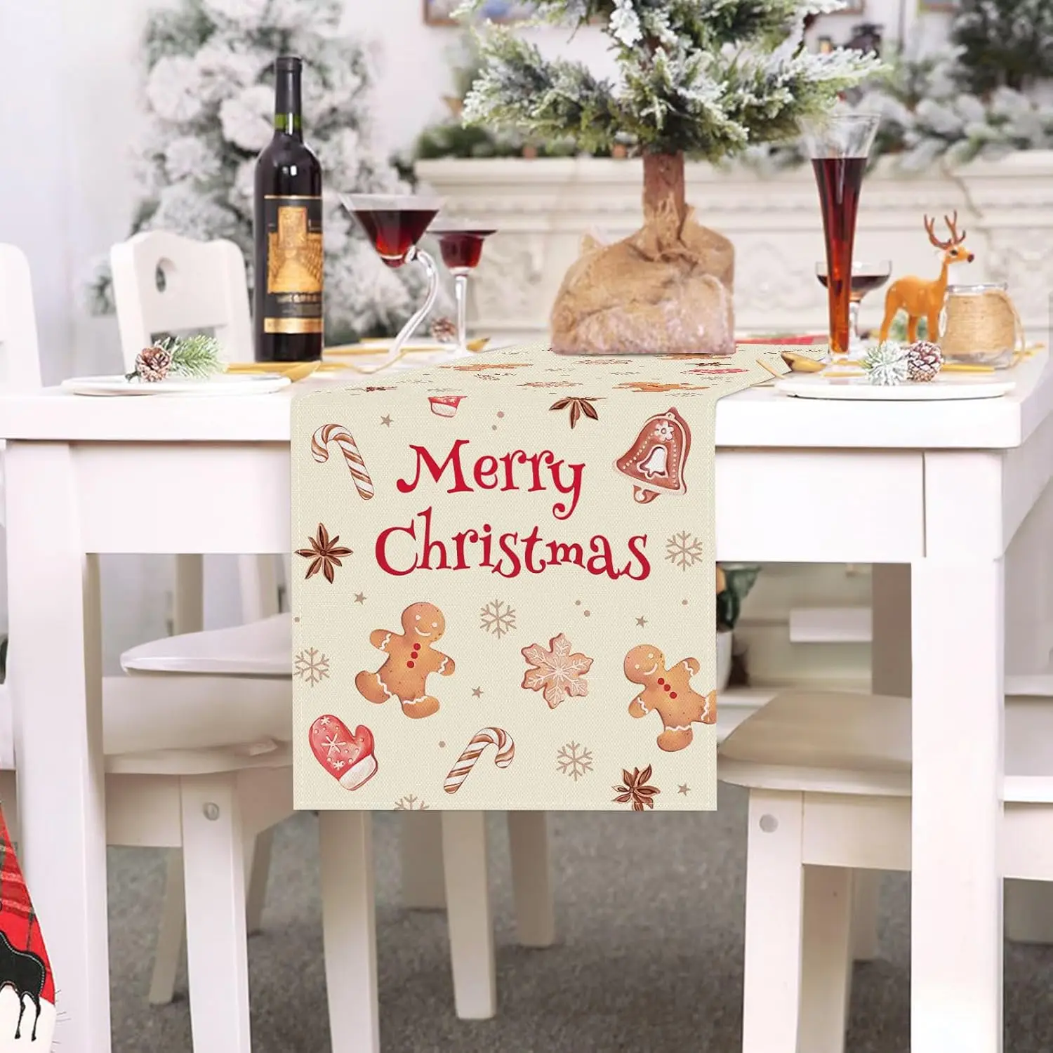 Christmas Gingerbread Xmas Cookie Linen Table Runners Seasonal Winter Holiday Party Dining Table Decor Navidad Decorations 2025