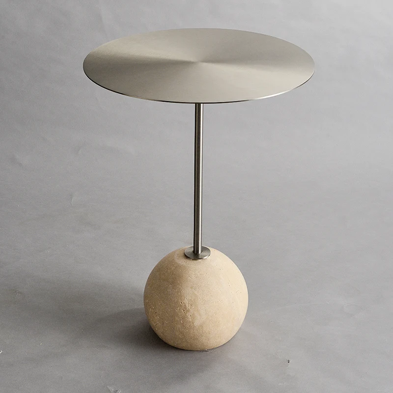 AAWabi Sandy Wind Natural Marble Small Side Living Room Sofa Milk Tea Shop Small Round Table Balcony Outdoor Small Coffee Table