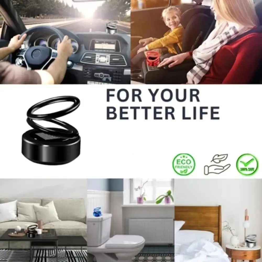 Solar Energy Vehicle Aromatherapy Rotating Double Ring Suspension Car Air Freshener Purify Air Eliminate Odor