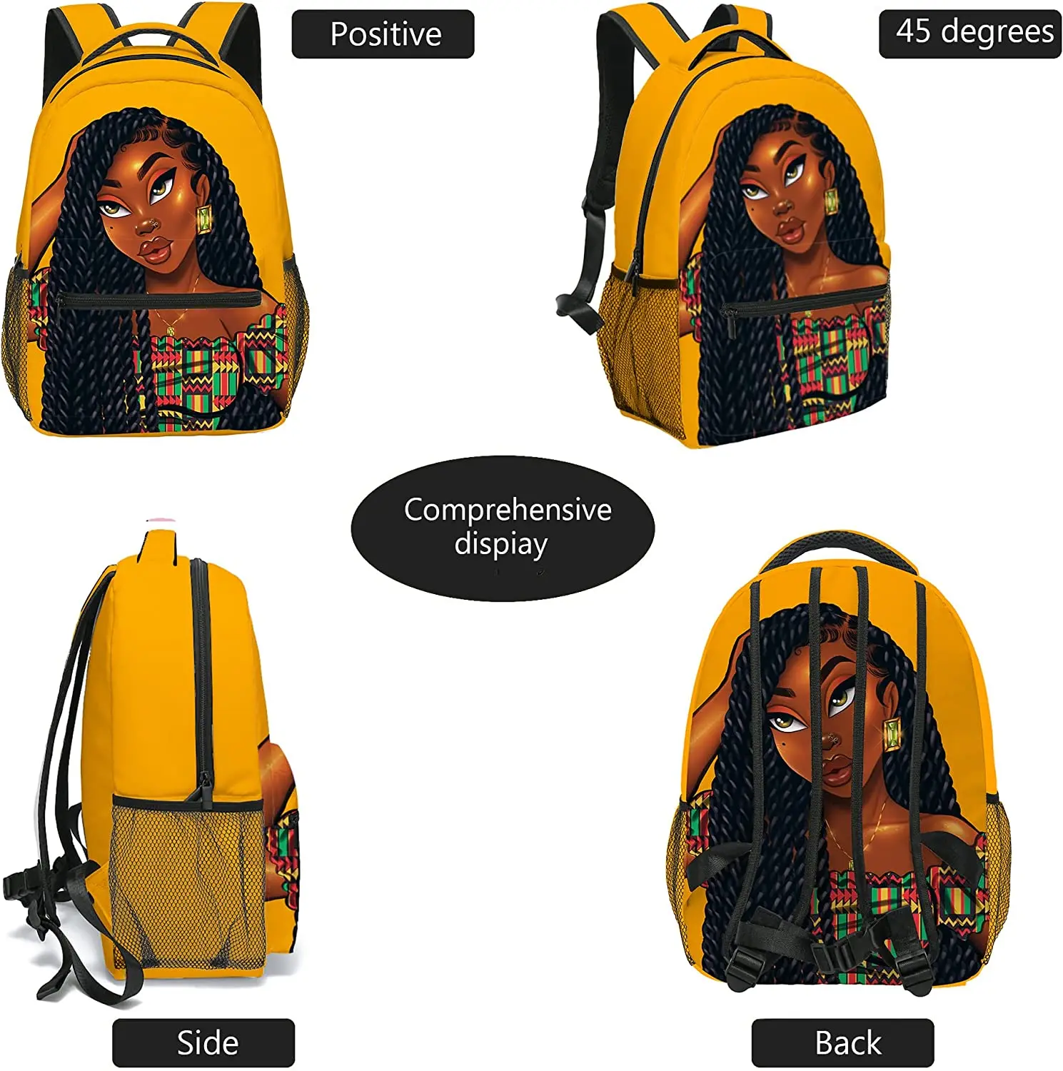 Black Girl Backpack School African Girl Backpack Kawaii Laptop Backpack Cute BookBag for Girls Women Work School