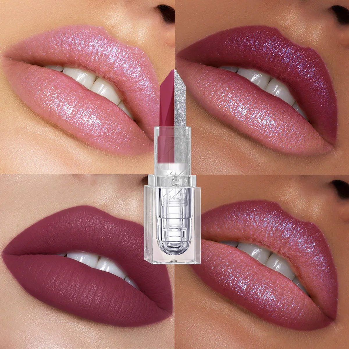 1PC Sexy Glitter Two-tone Lipstick Matte Lipsticks Cosmetics Easy to use Lip Tint Makeup Lip Rose Red High Pigment Lip Glaze