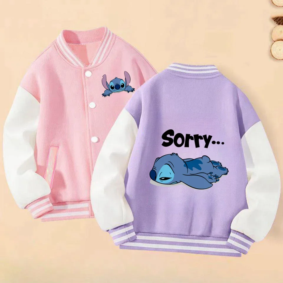 

Kids Stitch Baseball Uniform Sweatshirts Autumn Winter Boys Jacket Hoodie Long Sleeves Sweater Girls Clothes