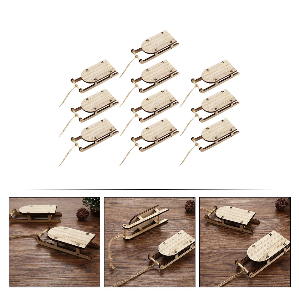 10 Pcs Vintage Wooden Sled Ornaments Office Home Decor Christmas Tabletop Desktop Sleigh Adornment