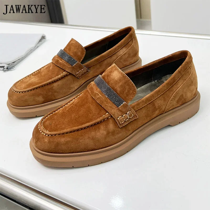 

European Designer Brand Shoes Women Suede Leather Lazy Loafers Flat Heel Casual Shoes Ladies' Driving Shoes for Walking Mules