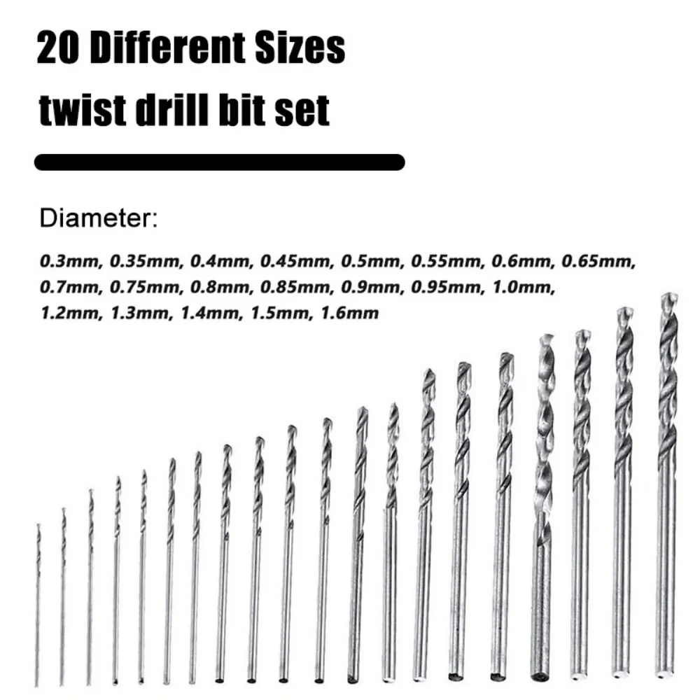

Набор спиральных сверл из быстрорежущей стали, 20 шт., мини-прозрачная пластиковая коробка, спиральное сверло для жареного теста, высокоскоростная стальная дрель для сверления дерева, инструмент