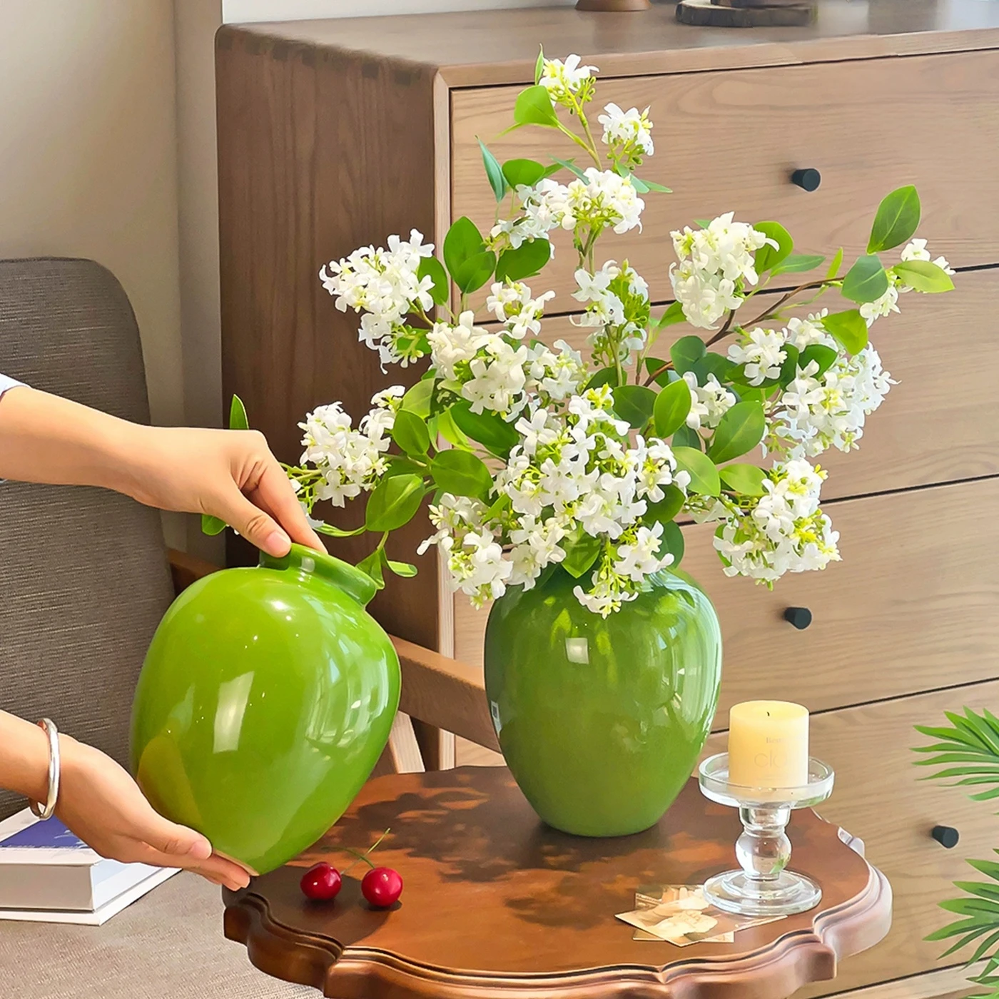 

emerald green ice crackle ceramic vase accessible luxuryclassy living room dining table decoration flower arrangement ornaments