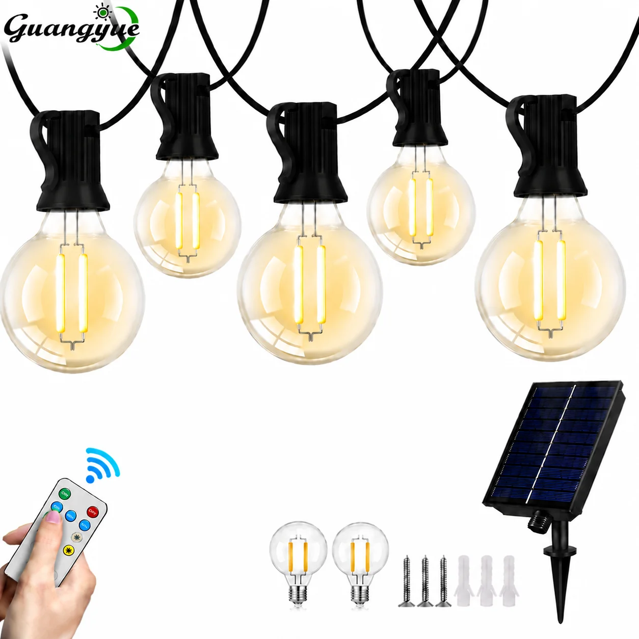 G40 Outdoor Solar LED String Lights 2W Globe Waterproof Vintage Clear Glass Bulb Garland Patio Party Decoration Hanging Lights