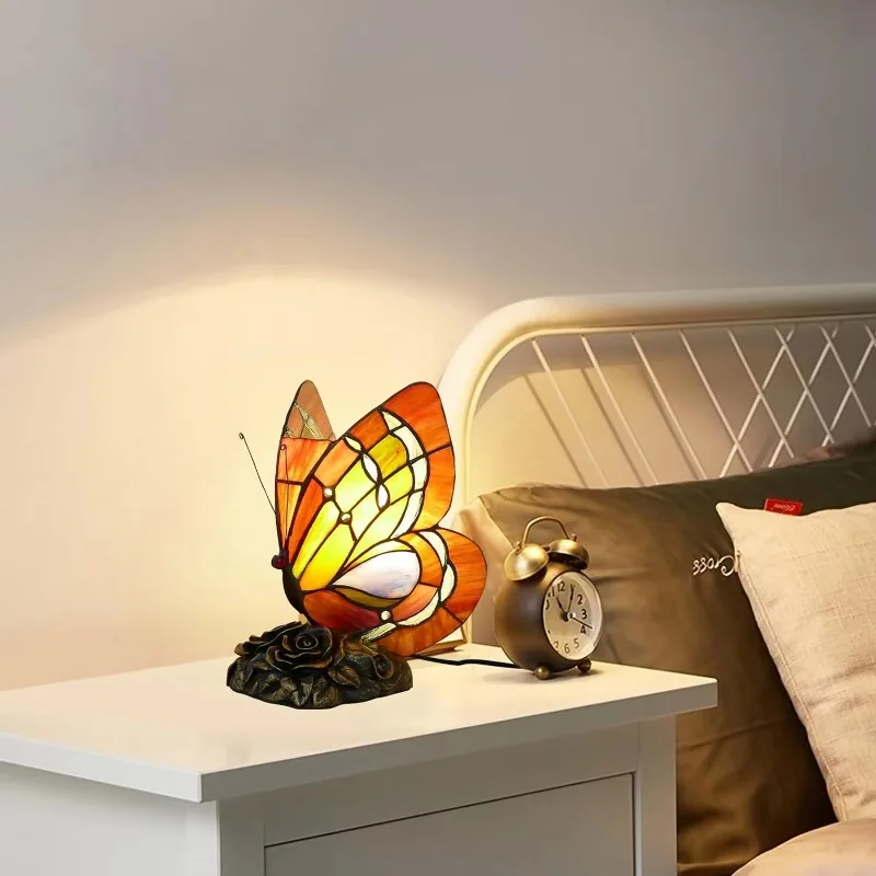 

butterfly lamp, retro desk lamp, style stained glass luminous, diode customization, modern Nordic lamp E26 switch control