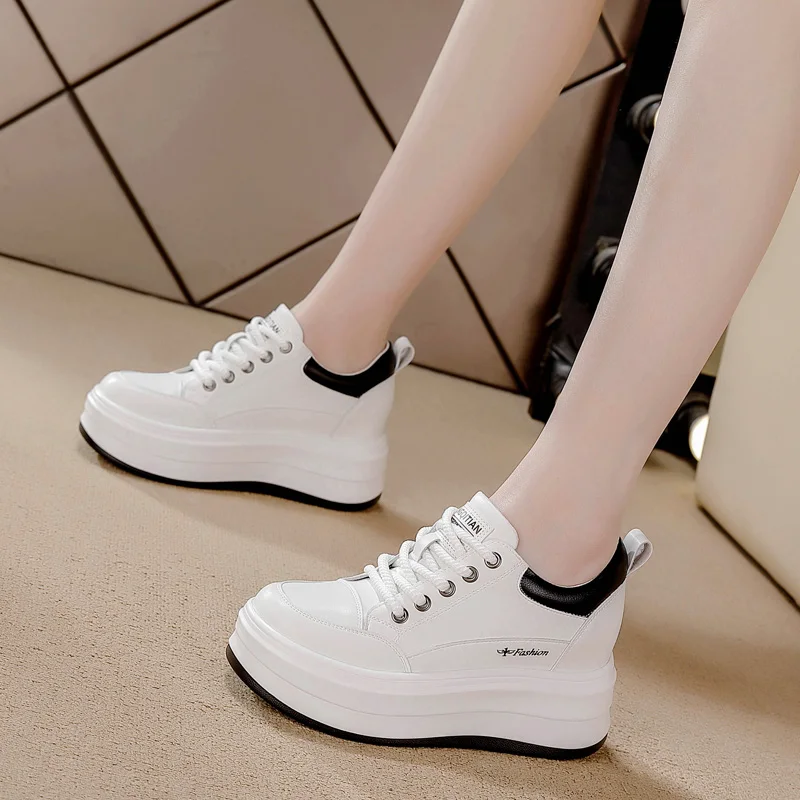 

Женские кроссовки на платформе 8 см, повседневная обувь, белые туфли, массивные кроссовки, женская прогулочная обувь из натуральной кожи, осень