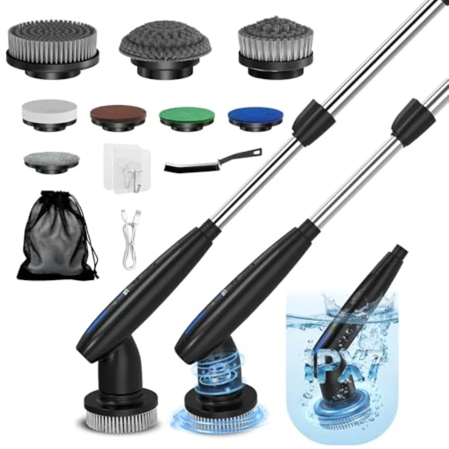 

Электрическая чистящая щетка - 10-в-1, полностью водонепроницаемая (IPX7), электрическая вращающаяся щетка-скруббер с LED-дисплеем, датчиком гравитации и двойной регулировкой скорости