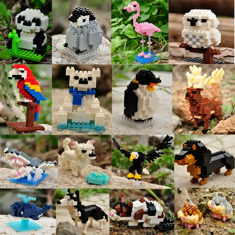 Mini blocs de construction 3D pour enfants, animal, diamant, modèle, micro briques, chien, chat, oiseau, élan, loup, Krasnoara, jouets, cadeaux d'anniversaire