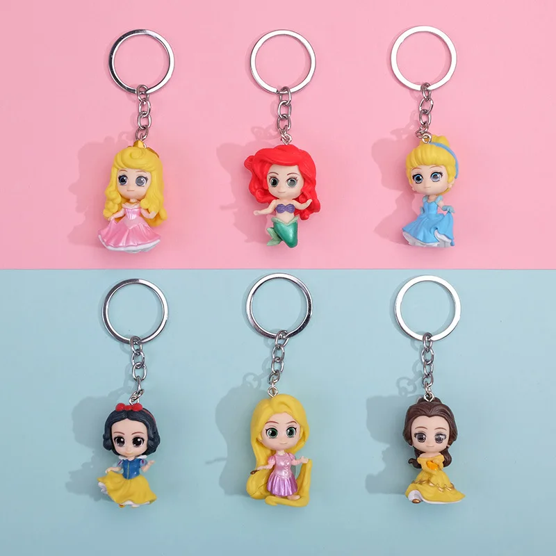 

Disney Princess Keychain Figurine Keyring Student Bag Pendant Hanging Jewelry Accessories Key Ring Children's Day Gifts Anime