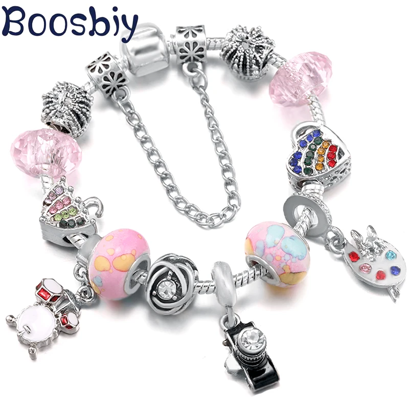 Shelf Drum & Heart & Painting Bead With Camera Fit Xmas Charm Bracelet DIY Jewelry Gift For Women Making New Design