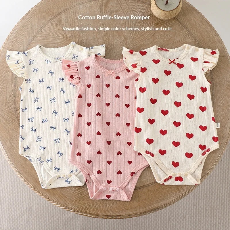 

Детская одежда для новорожденных: летний хлопковый комбинезон с кружевными рукавами и круглым вырезом для мальчиков и девочек