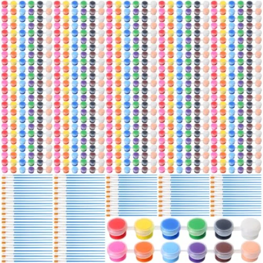 

840 Pcs Mini Acrylic Paint Set 60 Set 1 Colors Washable Paint Strips 60 Pcs Flat Brushes 60 Pointed Brushes for Arts Crafts Bir