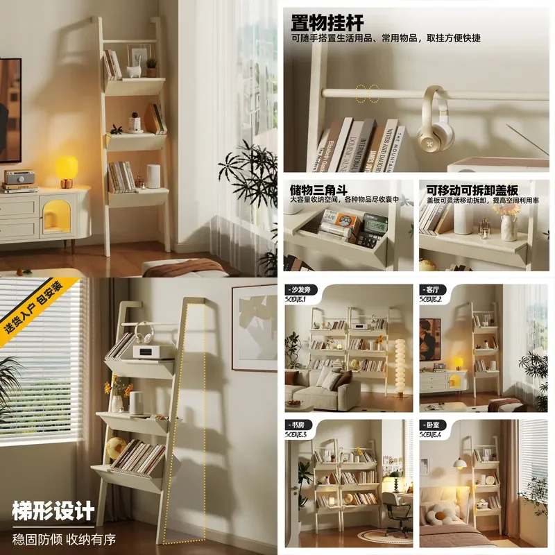 For Living Room Solid Wood Bookshelf Multi-layer Floor-to-ceiling Wall Display Rack Advanced Trapezoidal Storage Shelf