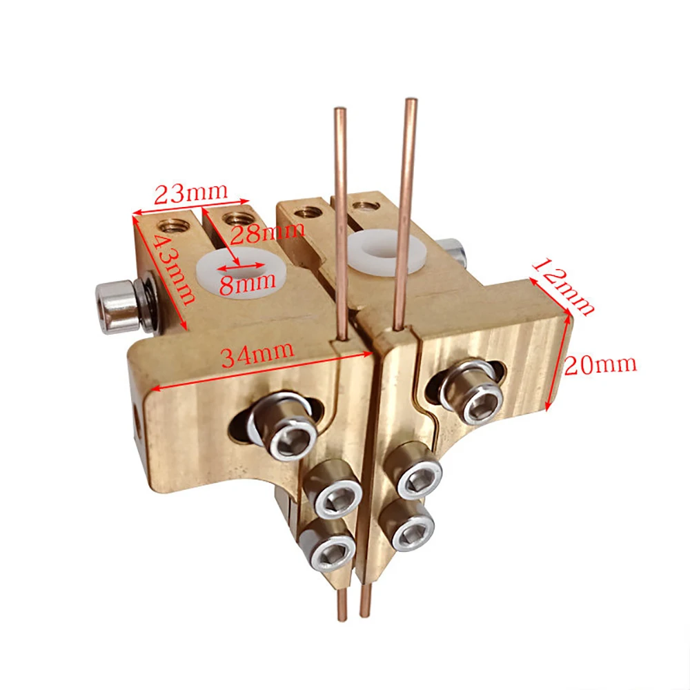 Triangle Copper Chuck Spot Welder Heads Precise Clamping and Positioning; High Electrical and Thermal Conductivity.