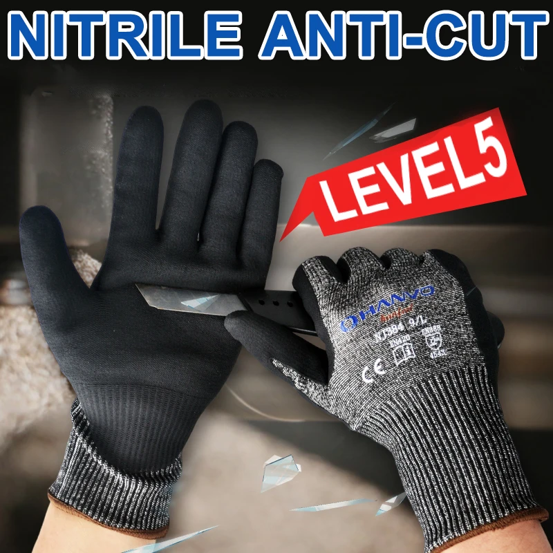 Cut Resistant Work Gloves Nitrile Level 5 Protection Safety Gloves for Industry biking gloves for men