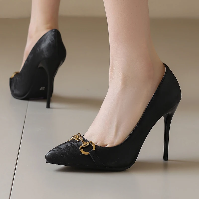 Women's Wedding Pumps Sexy Pointed Toe Stiletto Metal Decor 10cm Super High Heels Shoes