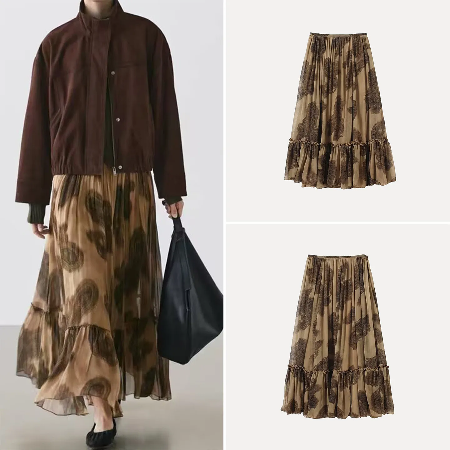 

Романтичная юбка миди с цветочным принтом для женщин, весенняя мода, винтажный стиль, стандартный крой, от ZADATA, новинка 2026 года