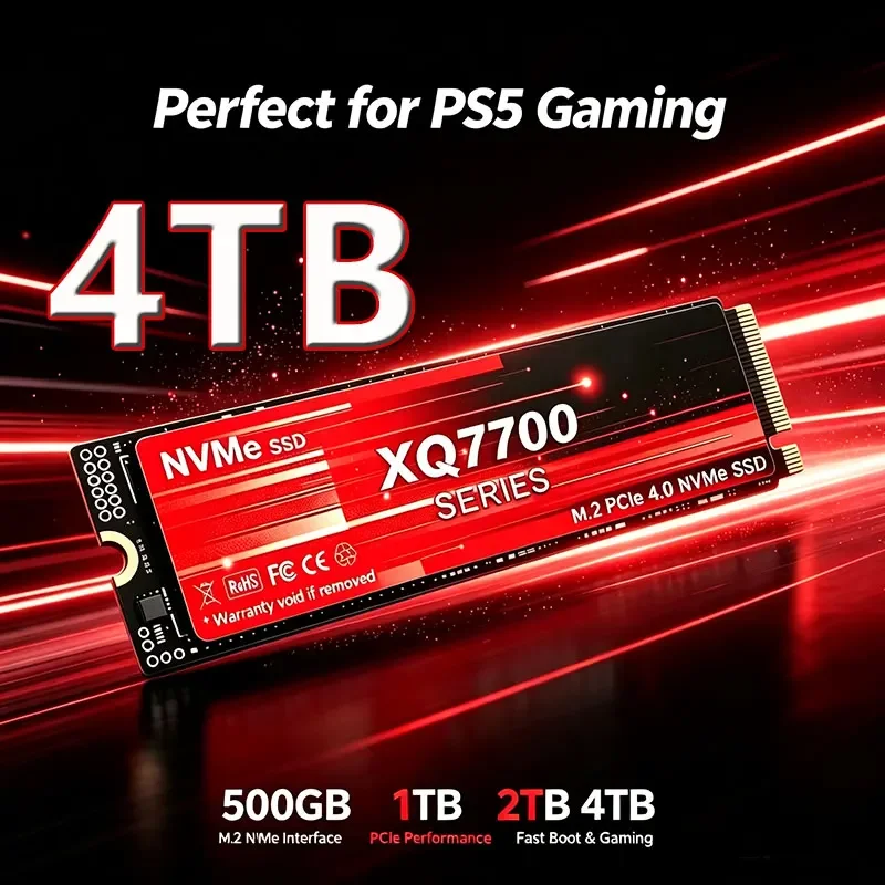 XQ7700 M2 SSD PCIe 4.0 4TB 500GB 1TB 2TB M.2 SSD PCIe4.0 NVME Unidade de Estado Sólido 2T Disco Rígido Interno para Desktop Laptop PS5