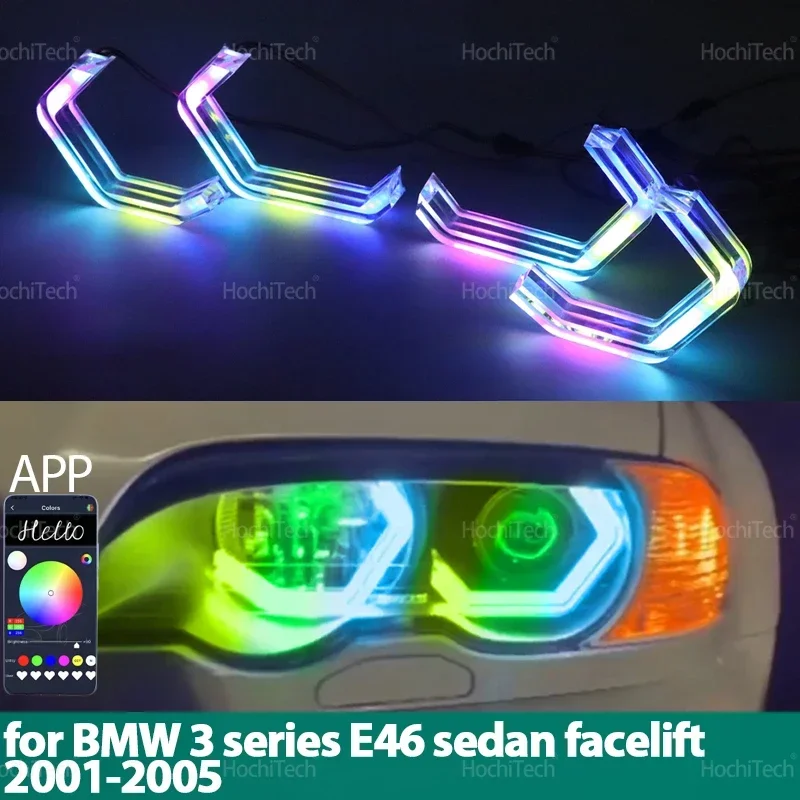 For BMW 3 Series E46 Sedan Facelift 2001-2005 Dynamic Car-styling multi-colored App control LED Rings M4 Style turn signal Light