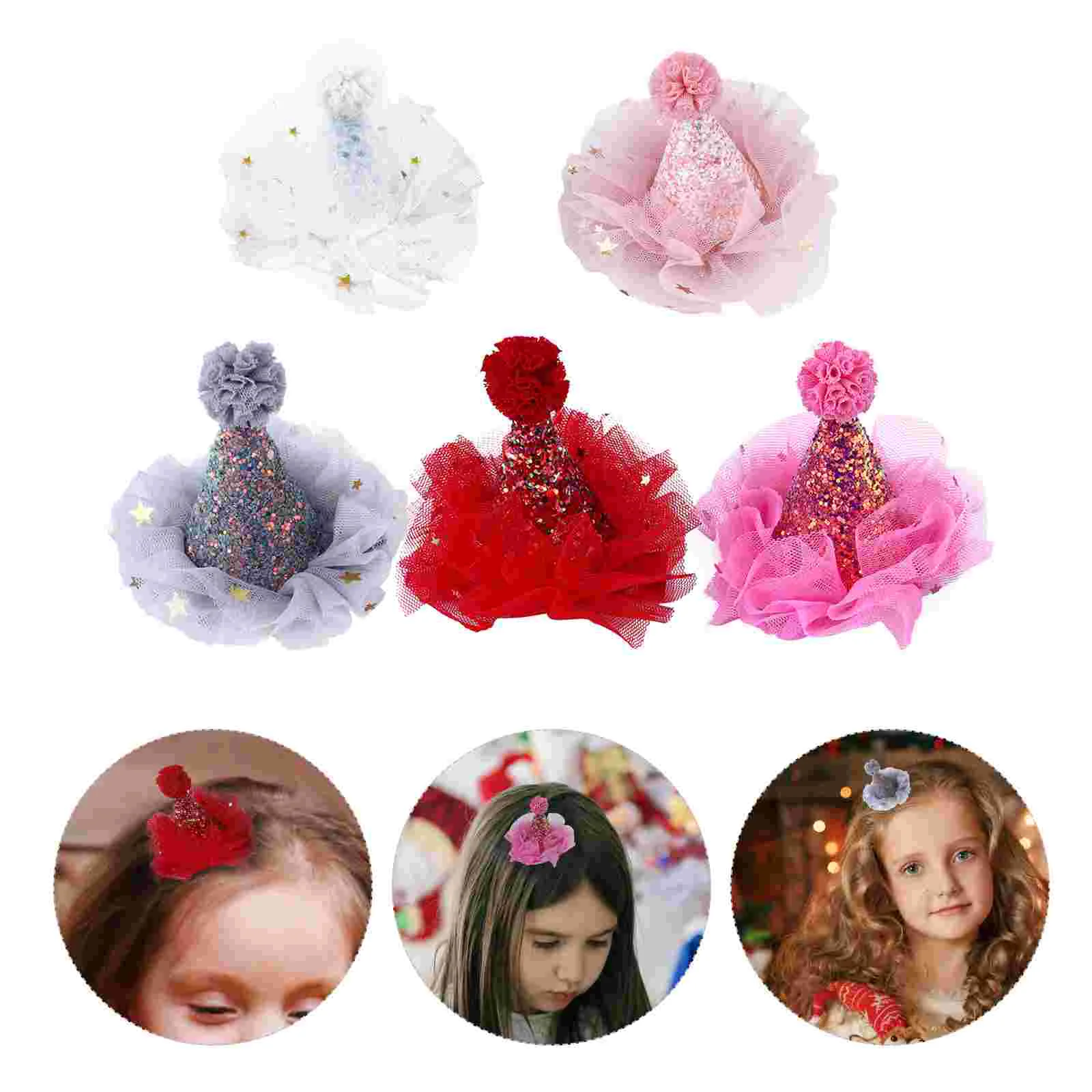 

5 Pcs Christmas Hat Hairpin Kids Clip Xmas Baby Barrettes Sequins Accessories for Girls Santa