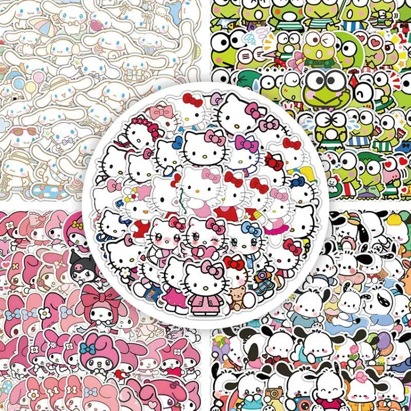 50Pcs Sanrio Hello Kitty Stickers Cartoon My Melody Cinnamoroll Pochacco Kawaii Mobile Phone Case Water Cup Waterproof Stickers