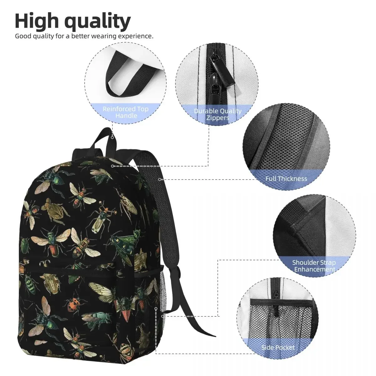 Vintage Insect Entomology Themed Backpack Daypack Large Capacity Kids BookBag School Bag Shoulder Bags for Men Women