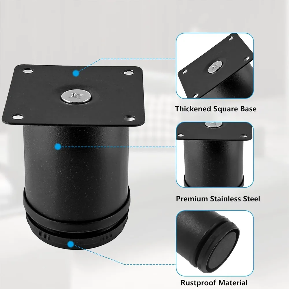 مجموعة من 4 أرجل أثاث من الفولاذ المقاوم للصدأ مقاس 2 بوصة، أرجل خزانة مستديرة قابلة للتعديل بقطر 2 قدم للمطبخ، أرجل بديلة معدنية للكابينة