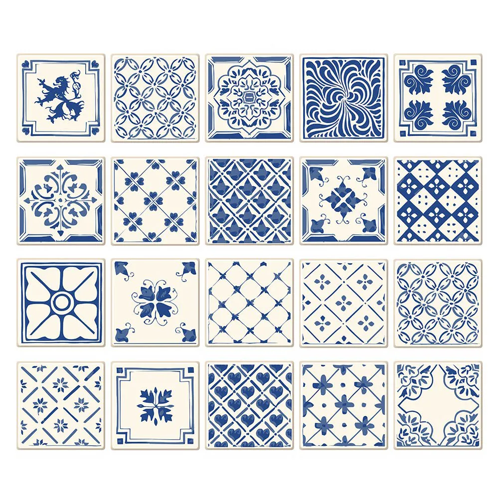 20pcs Retro Waterproof Tile Mosaic Sticker Kitchen Bathroom Adhesive Wallpaper Classic Colors Simple Durable Design