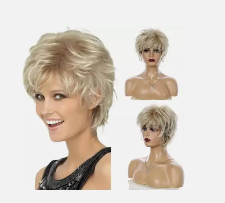 Short Shag Capless Wavy Layered Synthetic Hair Wigs For Women Natural Daily Wig