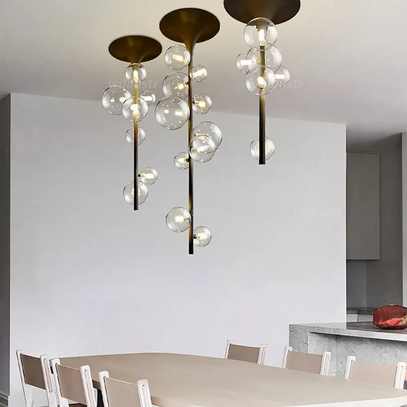 Luxury Metal Ceiling Lamp Glass Bubble Light Hotel Restaurant Bar Front Desk Mall Living Bedroom Creative LED Lighting
