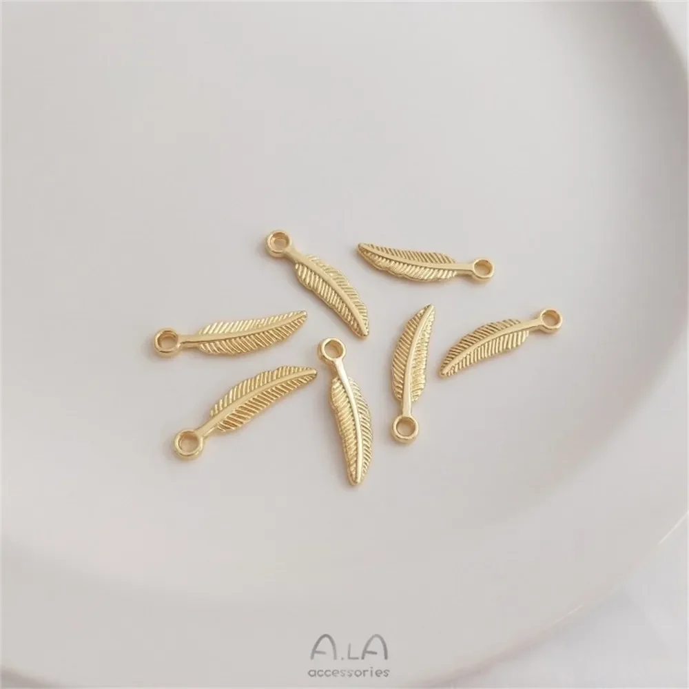 14K Gold Leaf Shaped Feather Pendant, Handmade DIY Pendant, Bracelet, Necklace, Earrings, Jewelry, Charm Pendant Accessories image 3