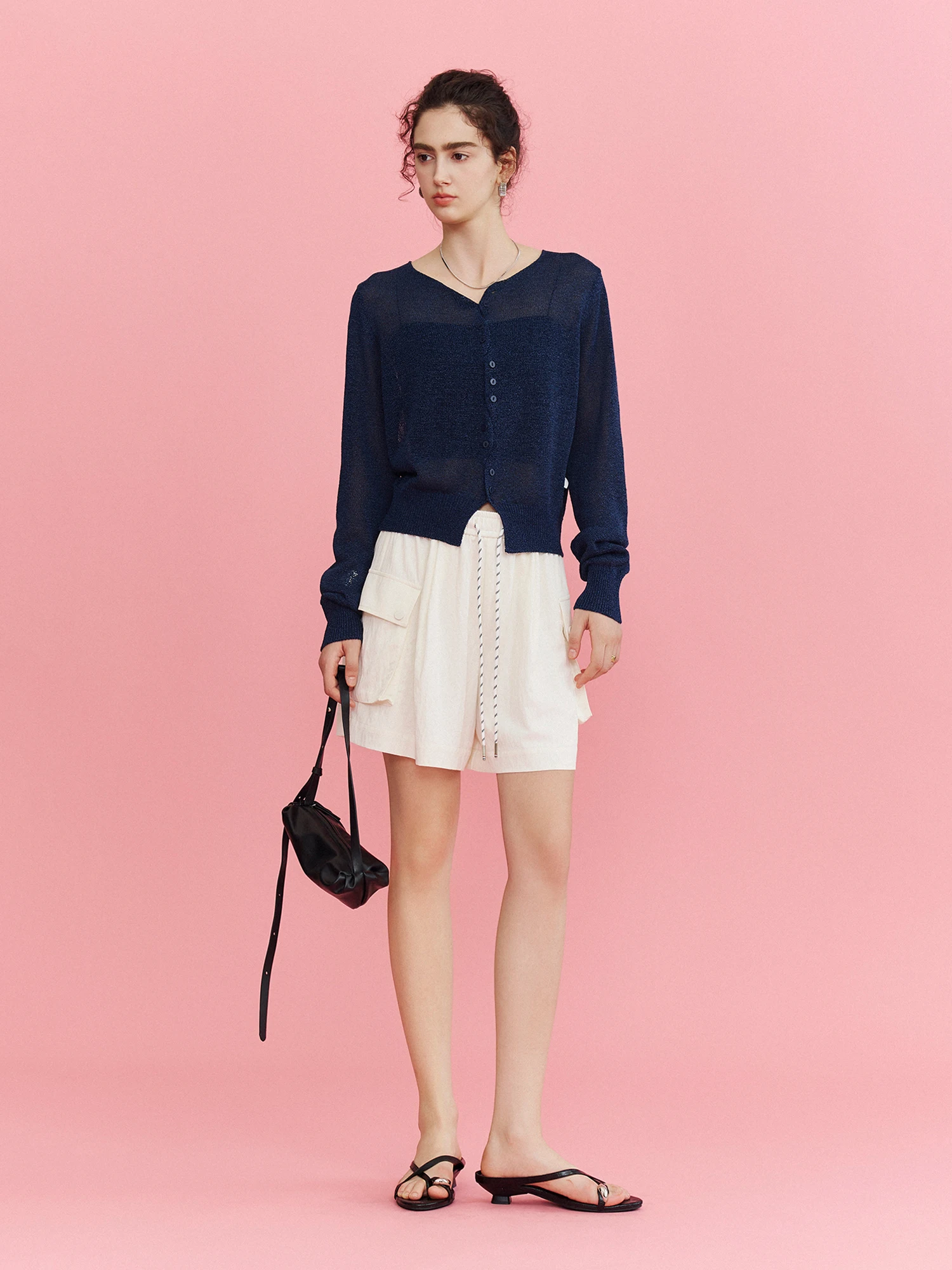 

Женский вязаный кардиган CLMX Pure Color Simple Commute из легкой смесовой ткани с декоративными пуговицами