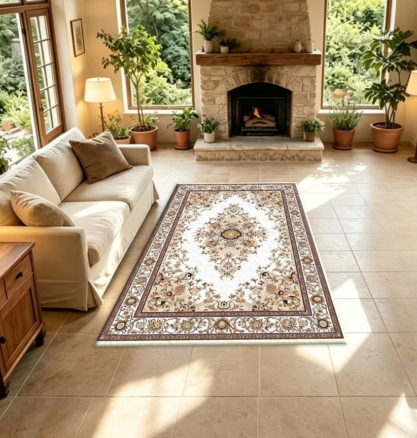 Classic Retro Oriental Medal Pattern Floral Carpet Floor Mat Luxury Traditional Pattern Carpet Suitable for Living Room Home Decoration