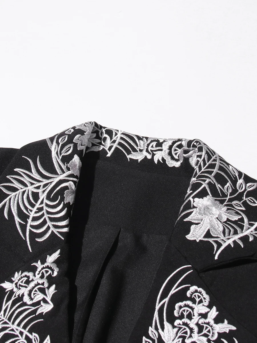 VGH 패션 어깨 패드 디자이너 블레이저 여성용 노치 칼라 긴 소매 패치 워크 자수 슬리밍 코트 여성 봄