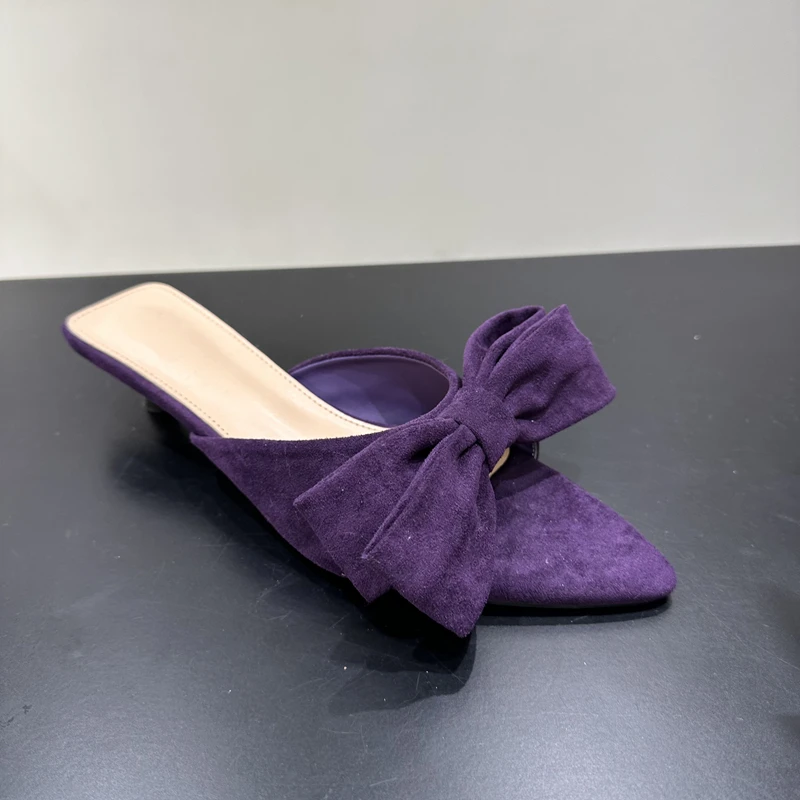 SUOJIALUN 2025 الصيف العلامة التجارية الجديدة شبشب نسائي موضة كبيرة القوس عقدة السيدات أنيقة الشرائح رقيقة كعب منخفض في الهواء الطلق عطلة صندل #6