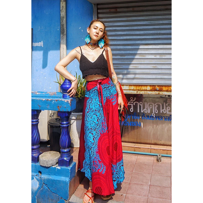 2025 New Arrival Resort Style Summer Women Loose Casual A-line Ankle-length Skirt High Waist Good Quality Cotton Skirts T51