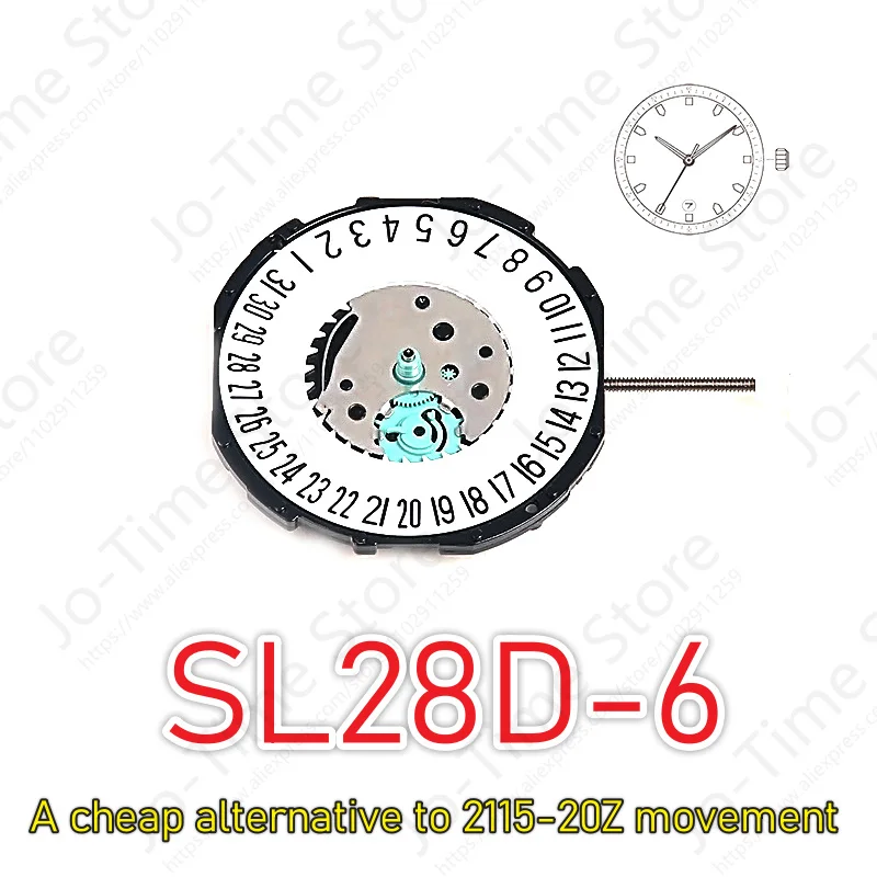 Sunon China SL28-6 Quartz Movement Three Hands Calendar Date a Affordable 2115-20Z for Watch Repair And DIY Projects
