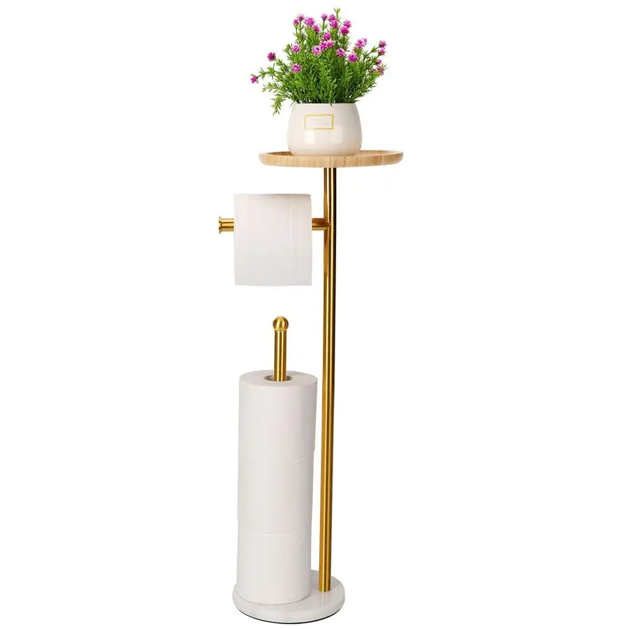 

Toilet Paper Holder Gold with 7.9 Big Tray, 2.2Lbs Heavier Marble Base, Freestanding Paper Holder Stand with Phone Shelf, Holds