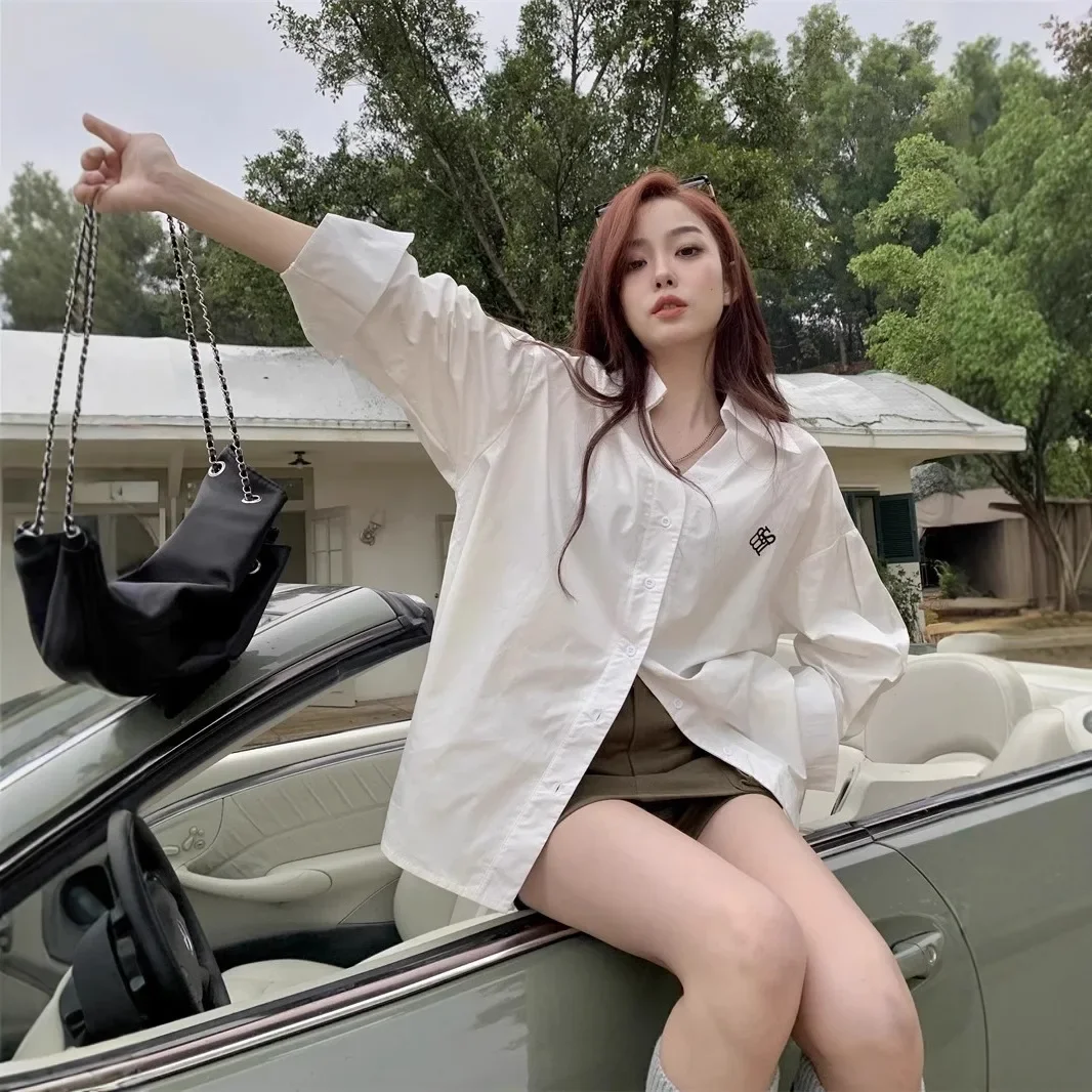 

Long-sleeved white shirt for women 2025 early spring and autumn new design sense high-end embroidery Korean version loose shirt