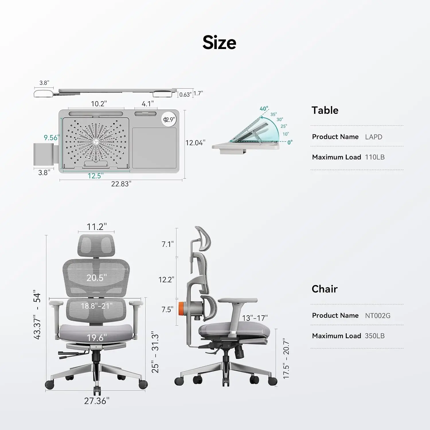 Mesh Office Chair with Laptop Tray, Adaptive Lumbar Support, 4D Armrest & 2D Headrest, 96°-136° Recline, Home Office, Customized