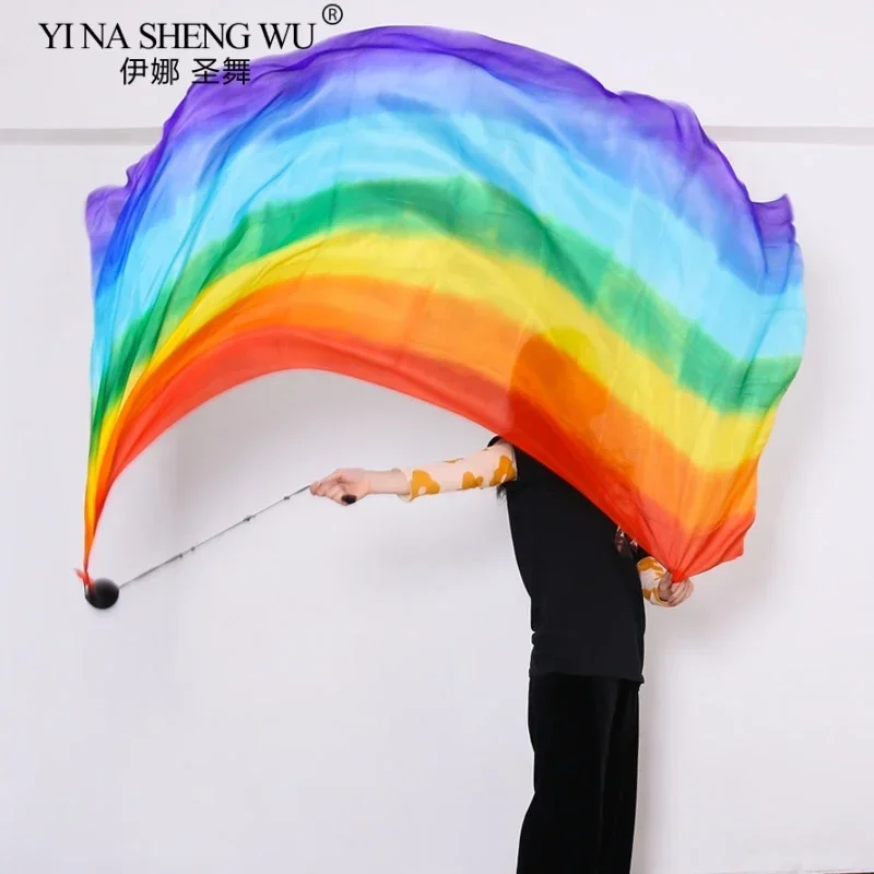 2 stuks echte zijden sluier met 2 stuks zwarte POI gegooid ballen buikdans podiumvoorstelling rekwisieten dansaccessoire professioneel aangepast