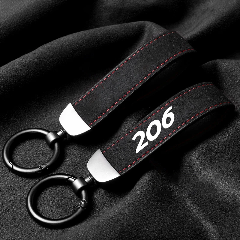 Suede Car Logo Keychain Pendant 360 Degree Rotating Key Ring Chain Jewelry Hanging Gifts For Peugeot 206 207 208 308 Accessories