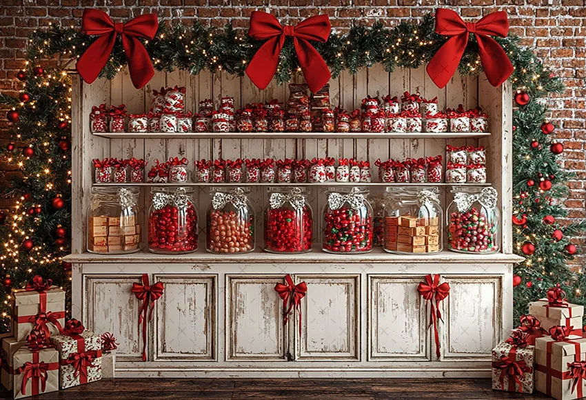 Mehofond Photography Background Christmas Kitchen Candy Bar Cabinet Xmas Tree Kids Family Portrait Decor Backdrop Photo Studio