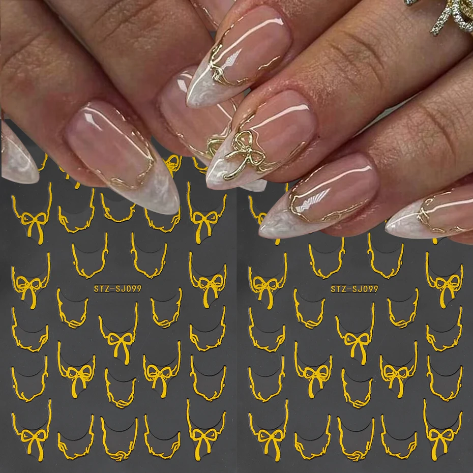 

3D Gold Bowknot Line Nail Stickers Striping Tape Design Noble and Elegant Geometry Nail Decal Slider Manicure Nail Decoration